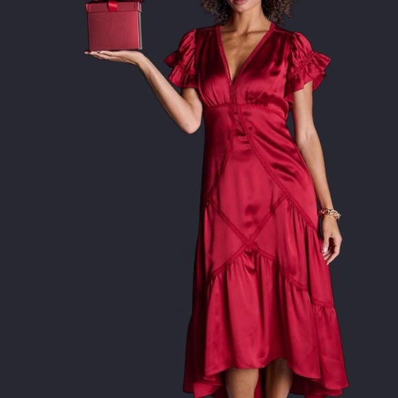 Size Large Max Studio London Flutter Sleeve Satin Midi Dress - NWT! - Picture 2 of 11